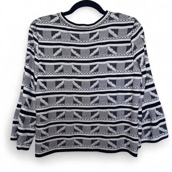 Ming Wang Petite Medium Black White Knit Sweater Jacket Cardigan Top - Picture 5 of 8